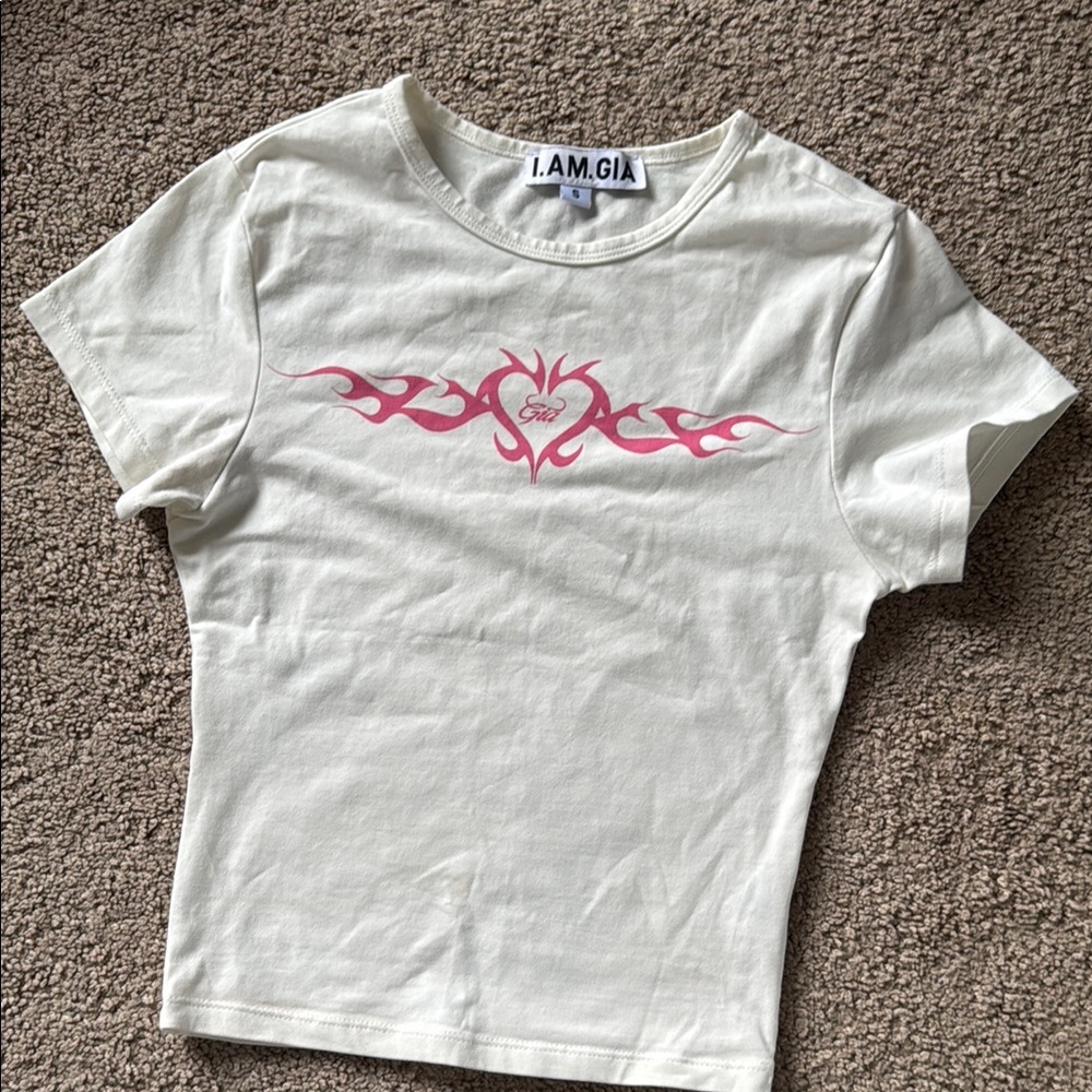 I.AM.GIA Cream T-Shirt with Pink Graphic